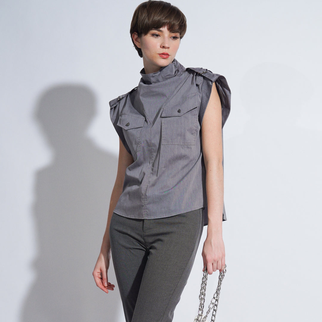 Bev Cowl Neck Buckle Shoulder Top