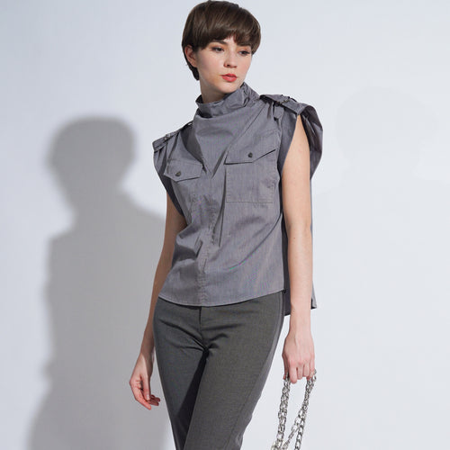 Bev Cowl Neck Buckle Shoulder Top