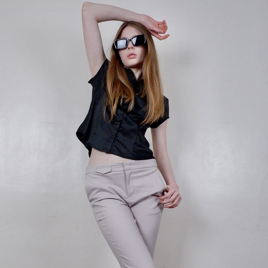 Everett Satin Stand-Collar Fitted with Cap Sleeves