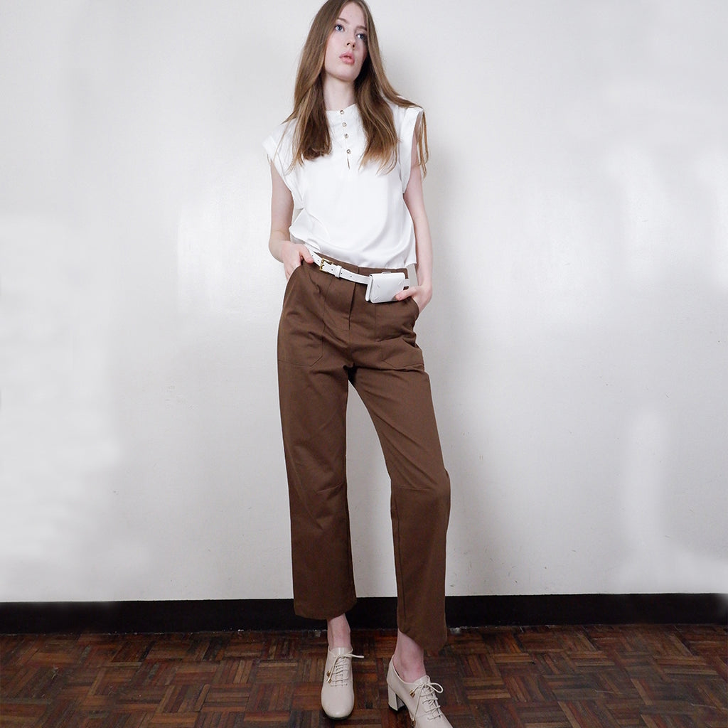 Elisse Satin Sleeveless Blouse with Button Accents