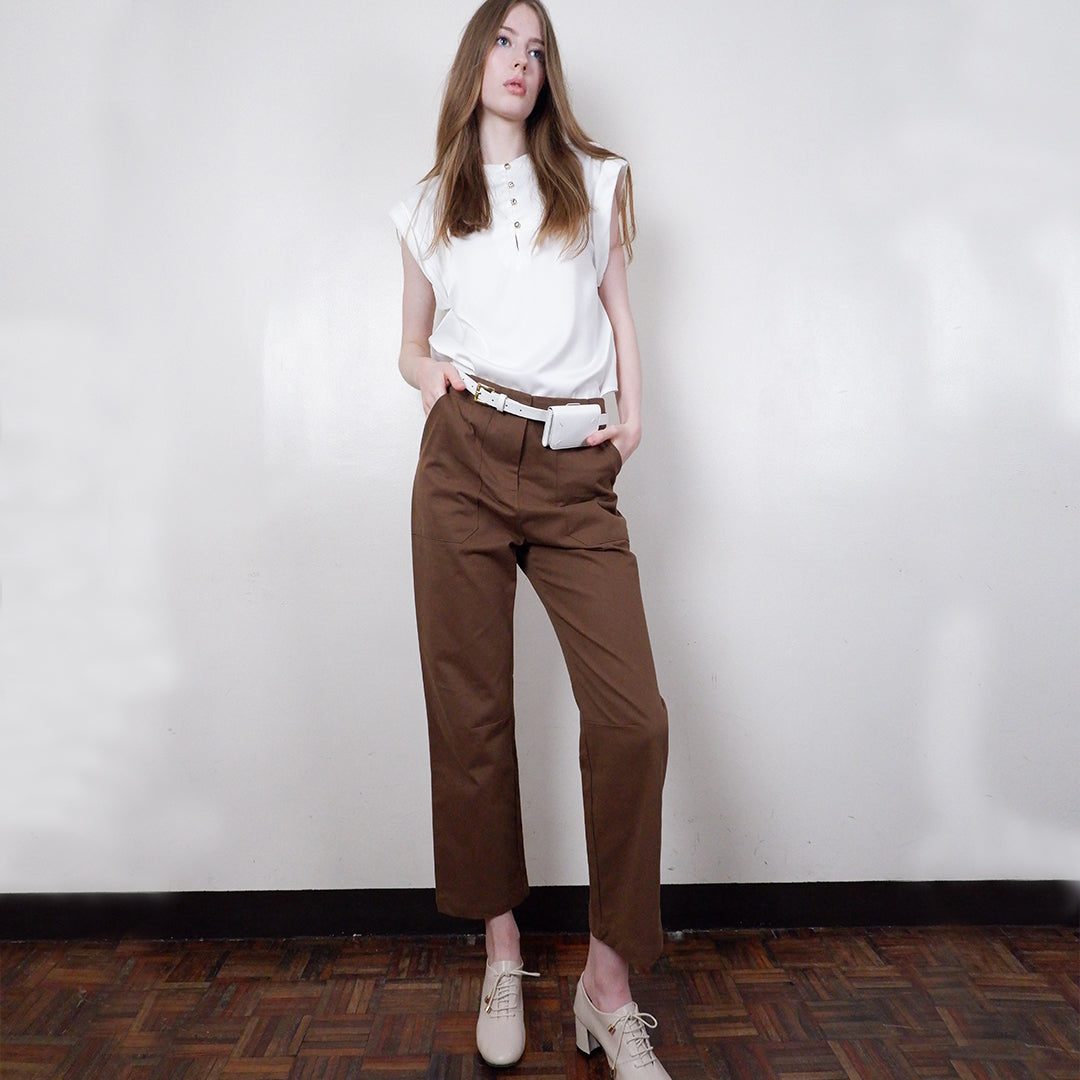 Elisse Satin Sleeveless Blouse with Button Accents