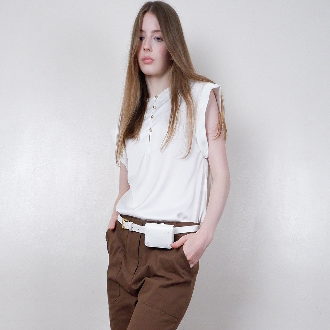 Elisse Satin Sleeveless Blouse with Button Accents