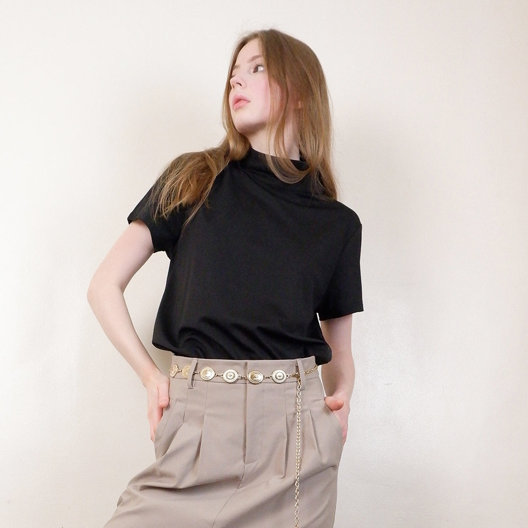 Divina High Neck Back Button Boxy Top