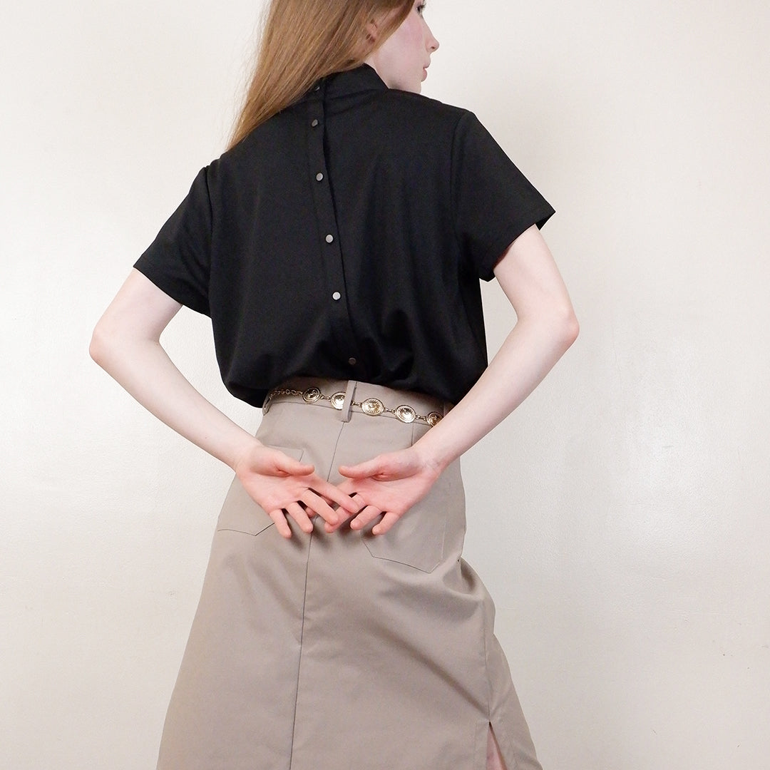 Divina High Neck Back Button Boxy Top