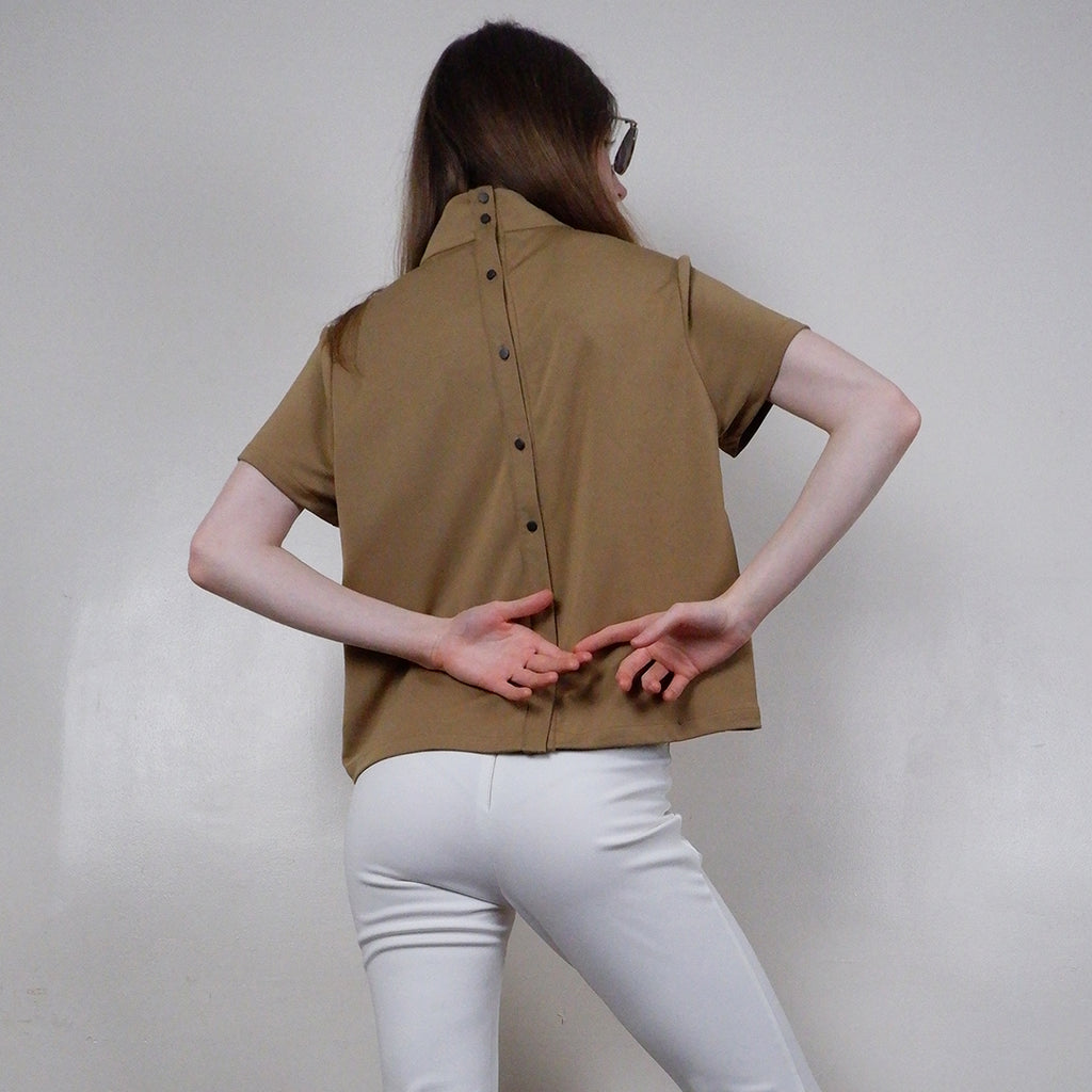 Divina High Neck Back Button Boxy Top