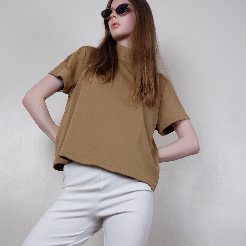 Divina High Neck Back Button Boxy Top