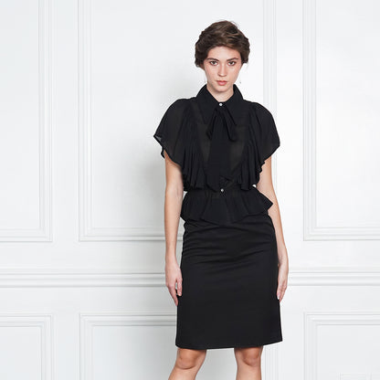 Gwen Mauve Ruffle Blouse with Black Pussy-Bow Tie