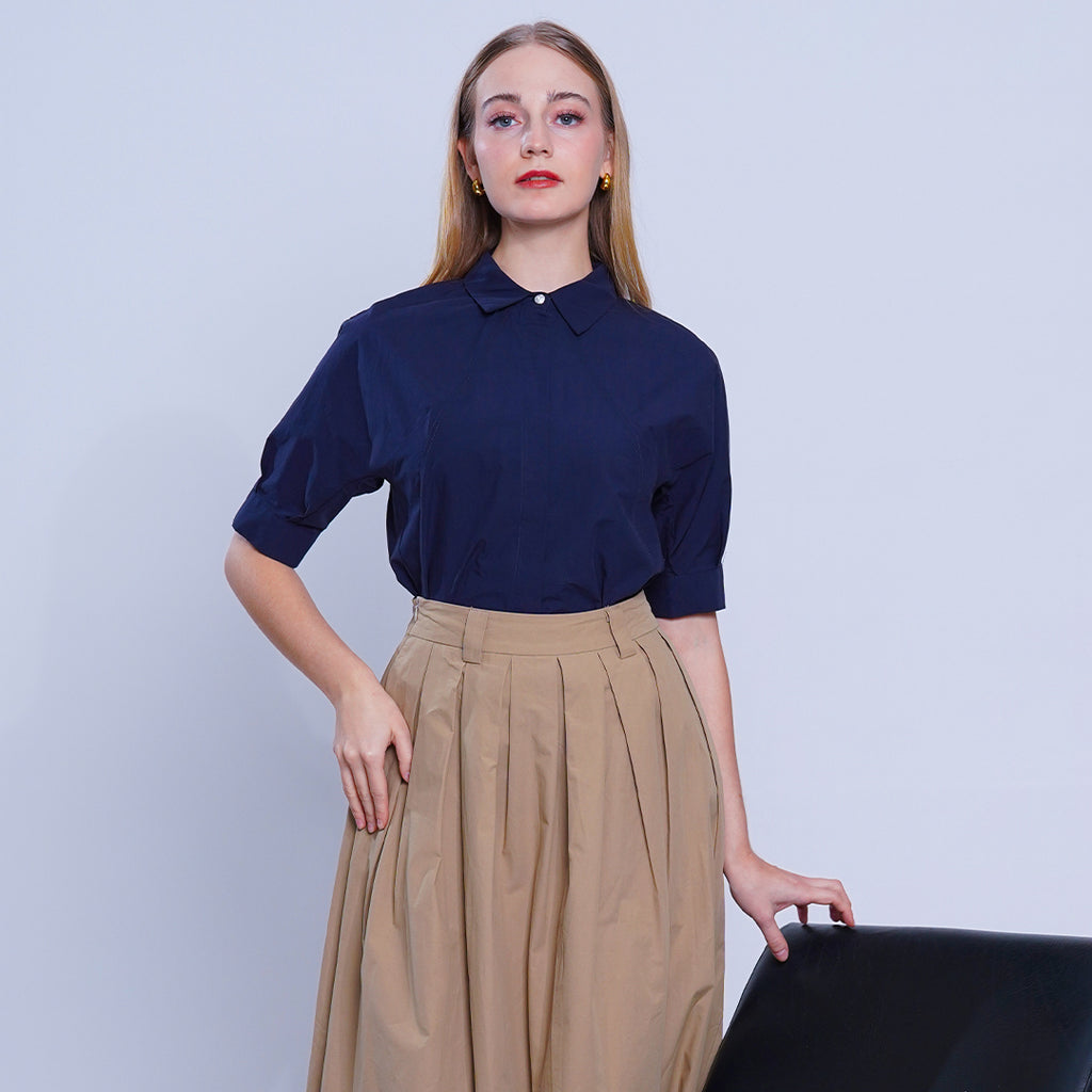 Leanna Structural Elbow-Sleeve Blouse