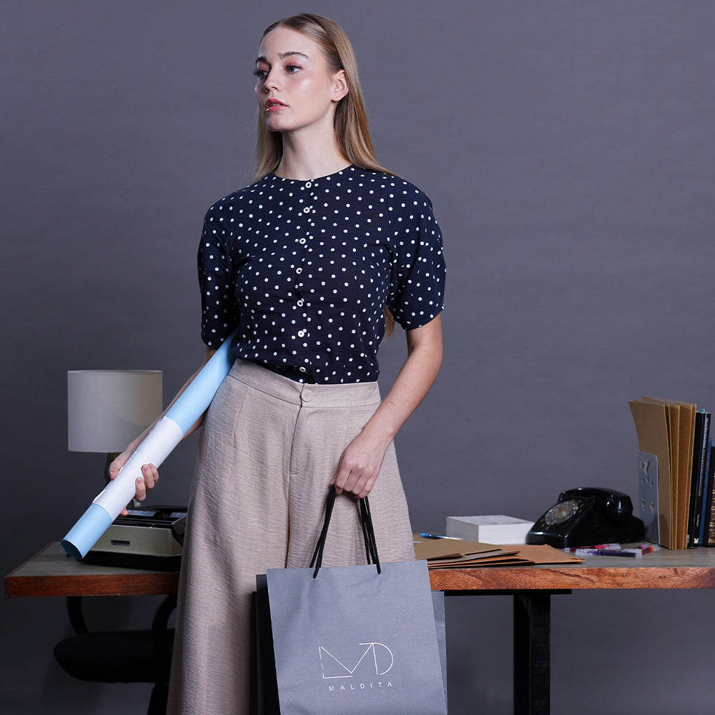 Louise Polka Dot Puff Sleeve Button-Down Blouse