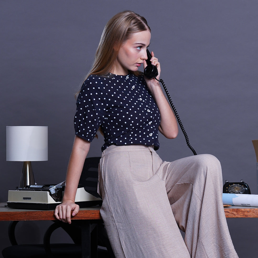 Louise Polka Dot Puff Sleeve Button-Down Blouse