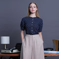 Louise Polka Dot Puff Sleeve Button-Down Blouse