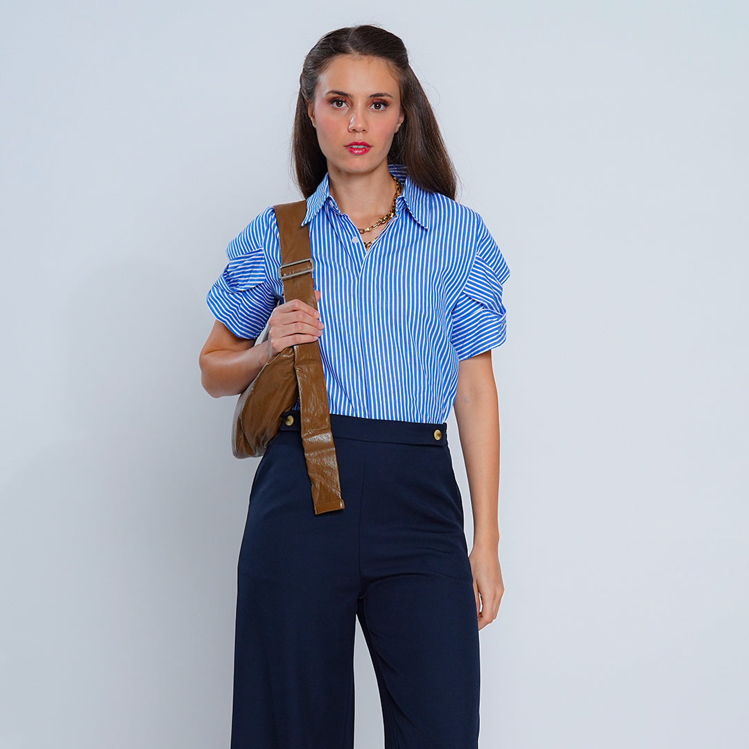 Lennon Ruched-Sleeve Striped