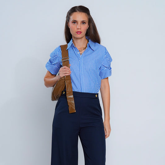 Lennon Ruched-Sleeve Striped