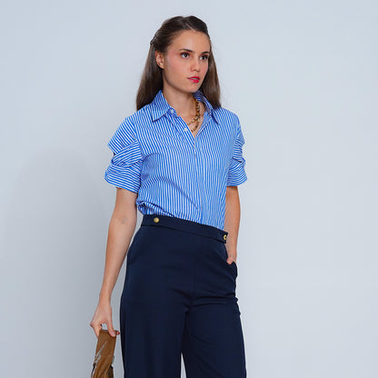 Lennon Ruched-Sleeve Striped