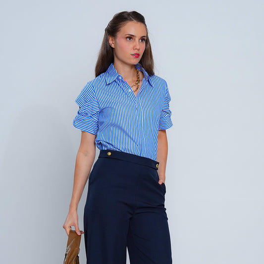 Lennon Ruched-Sleeve Striped