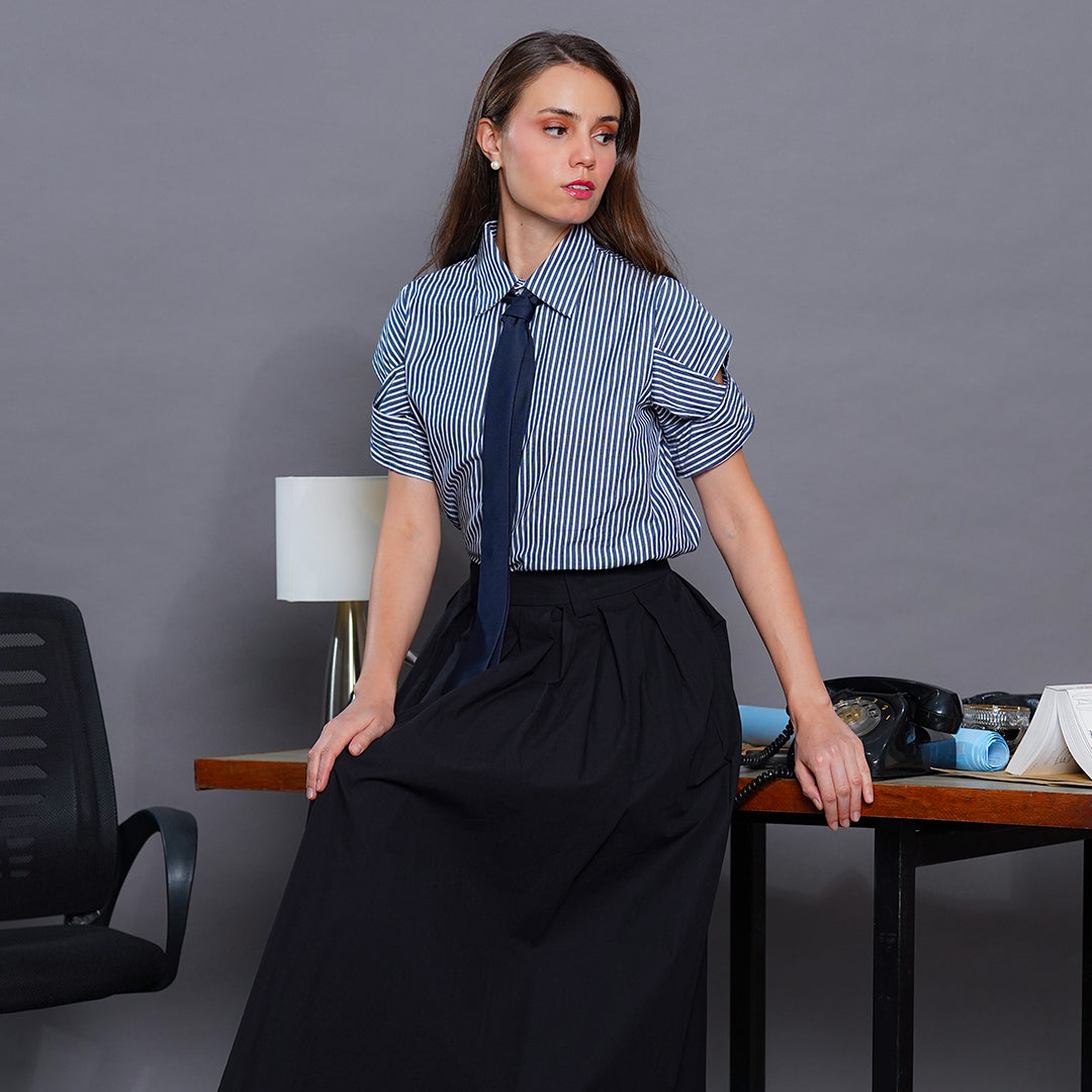 Lennon Ruched-Sleeve Striped