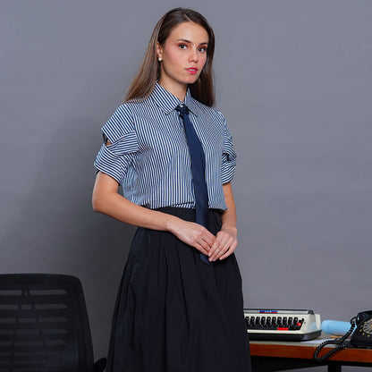 Lennon Ruched-Sleeve Striped