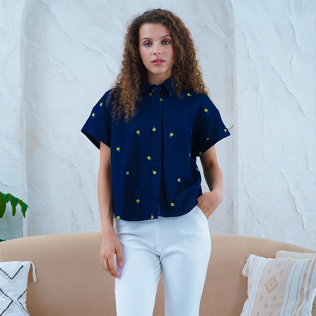Flora Fields Denim Top