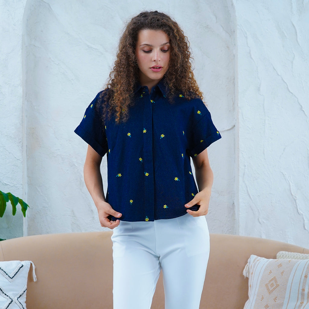 Flora Fields Denim Top