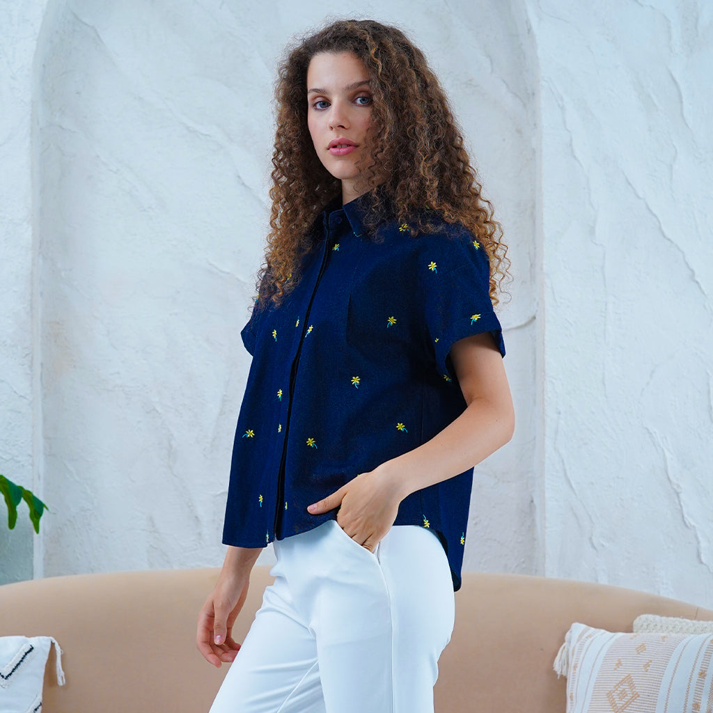 Flora Fields Denim Top