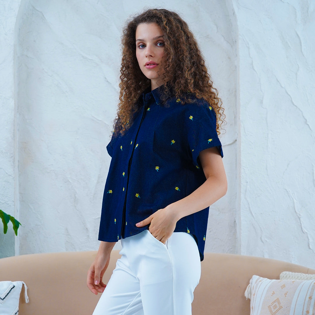 Flora Fields Denim Top