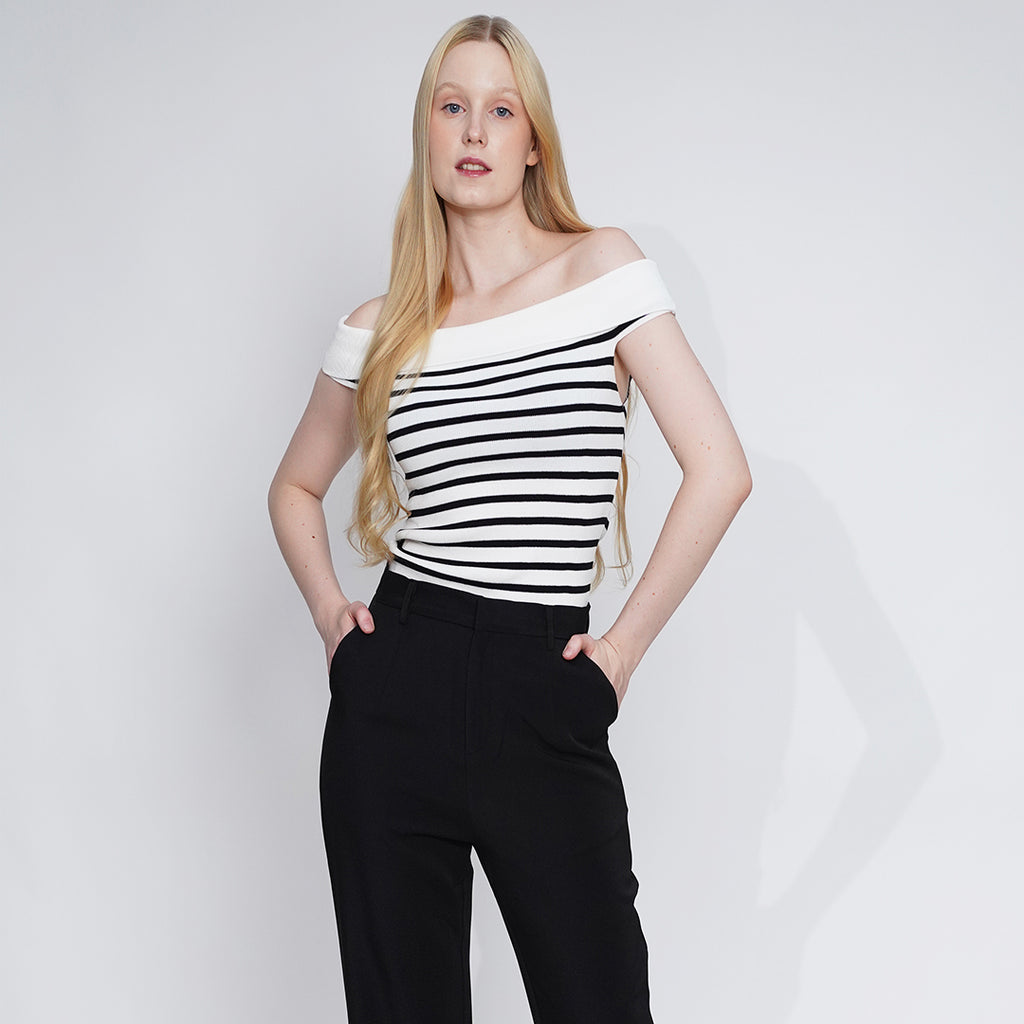 Gemmel elasticized off-the-shoulder neckline