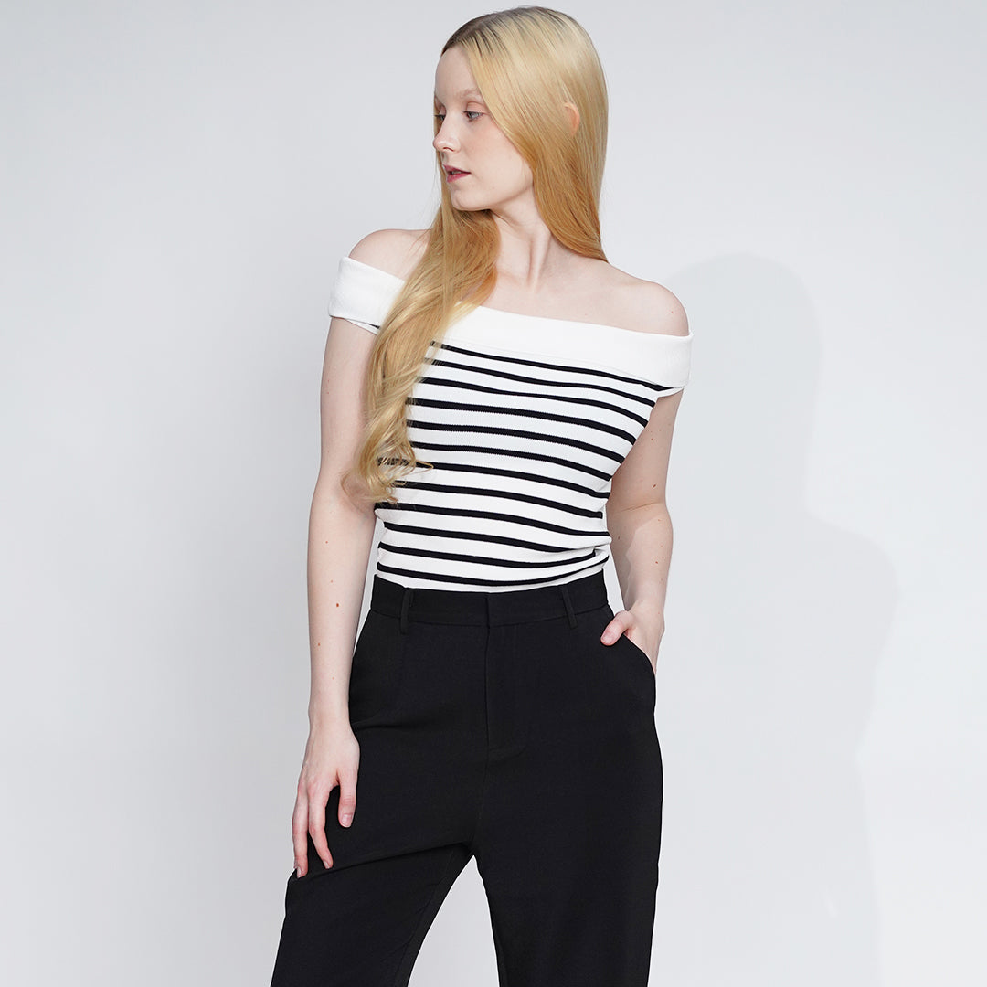 Gemmel elasticized off-the-shoulder neckline