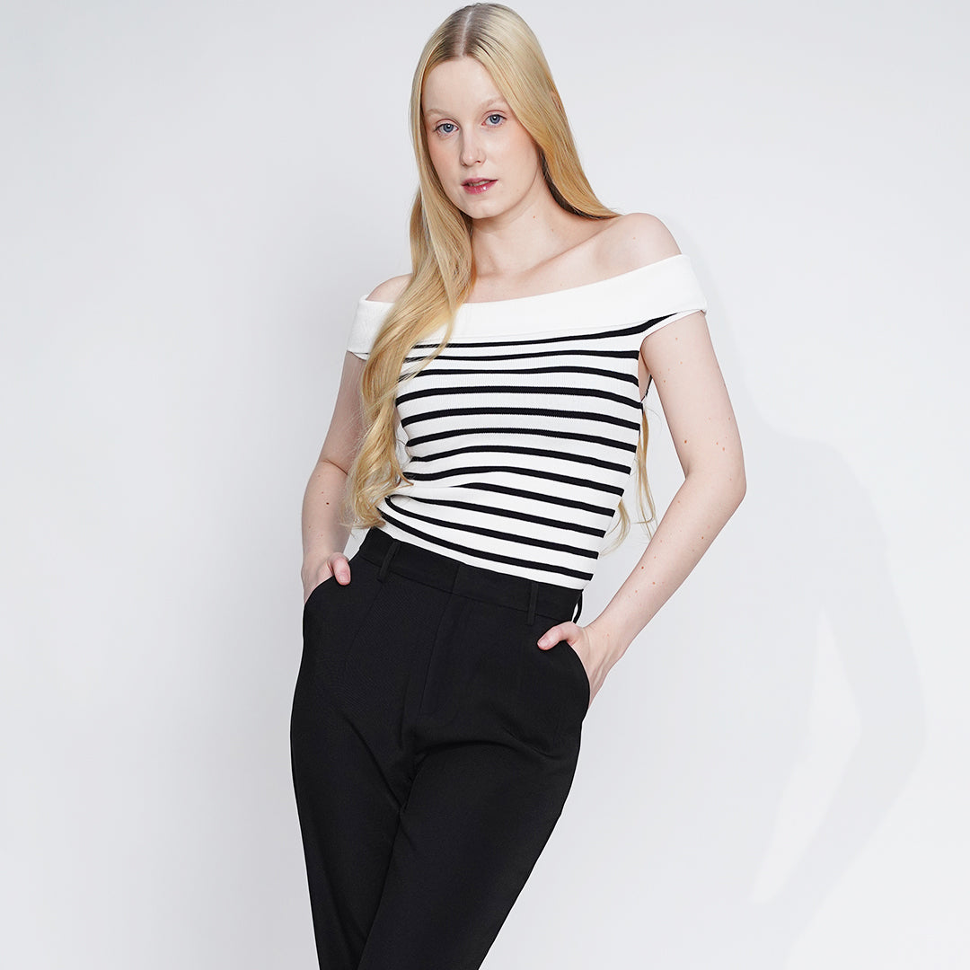 Gemmel elasticized off-the-shoulder neckline