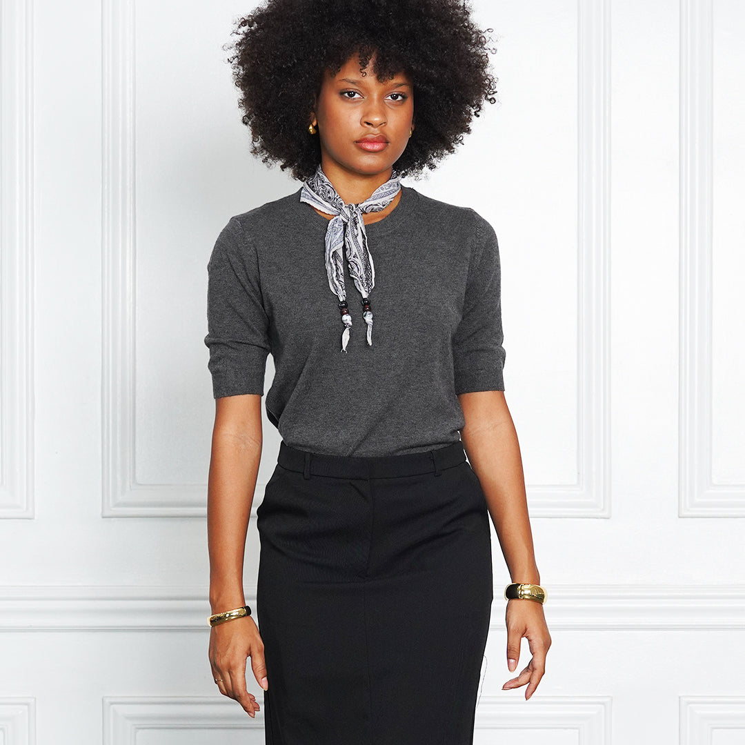 Jullian Executive Rib-Knit Blouse with scarf