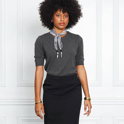 Jullian Executive Rib-Knit Blouse with scarf