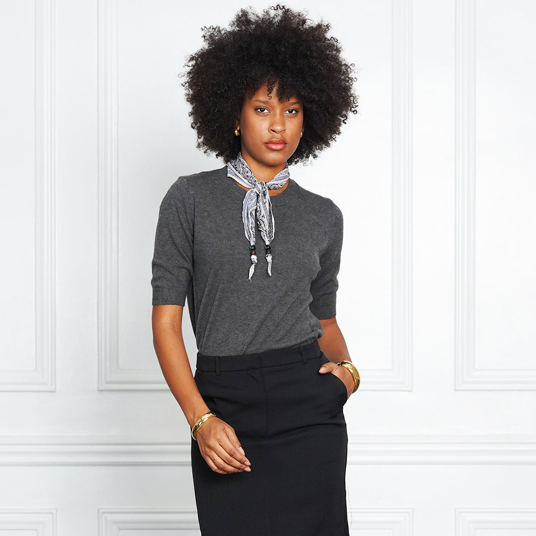 Jullian Executive Rib-Knit Blouse with scarf