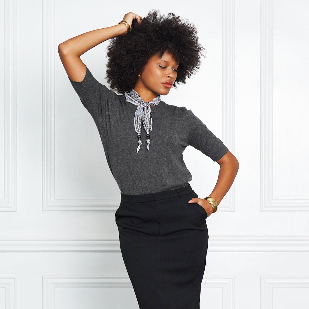 Jullian Executive Rib-Knit Blouse with scarf