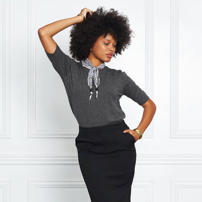 Jullian Executive Rib-Knit Blouse with scarf