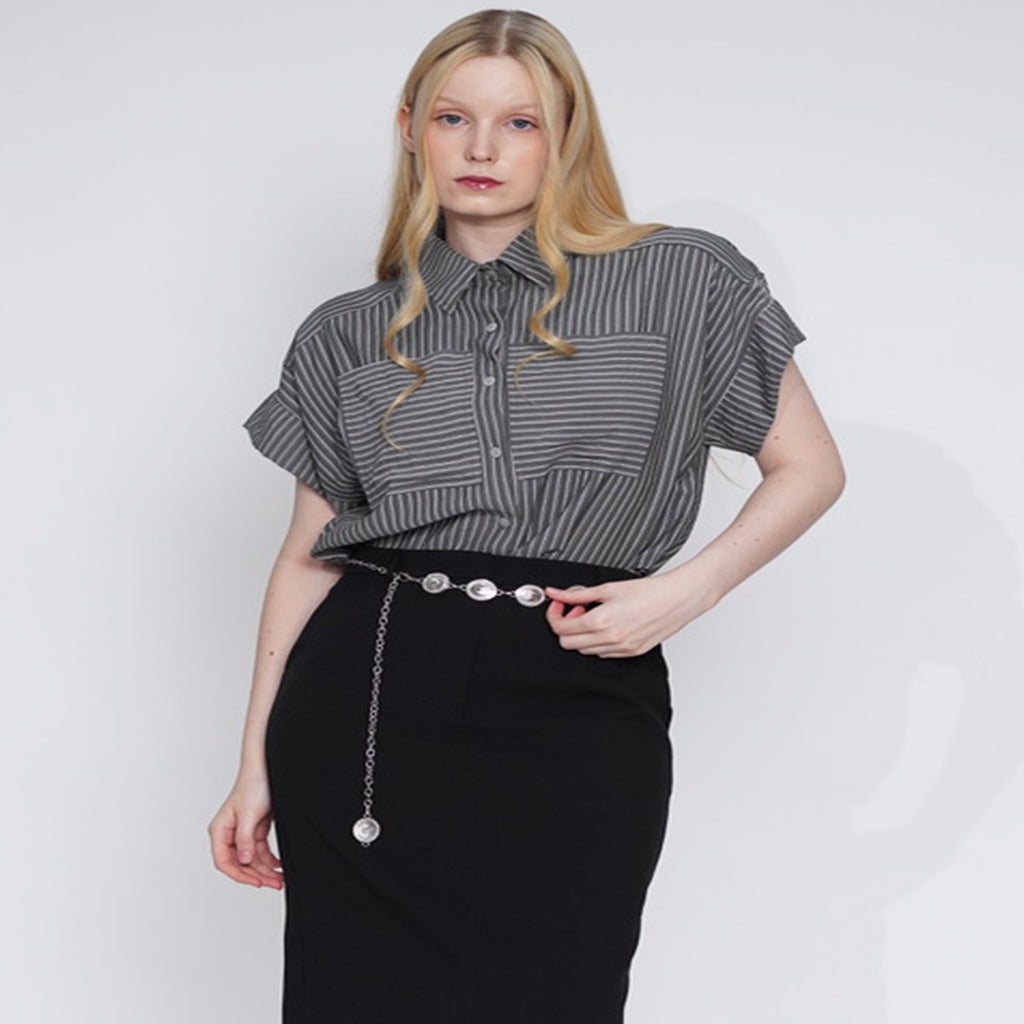 Haven Striped Cropped Button-Down