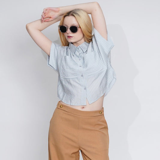 Haven Striped Cropped Button-Down
