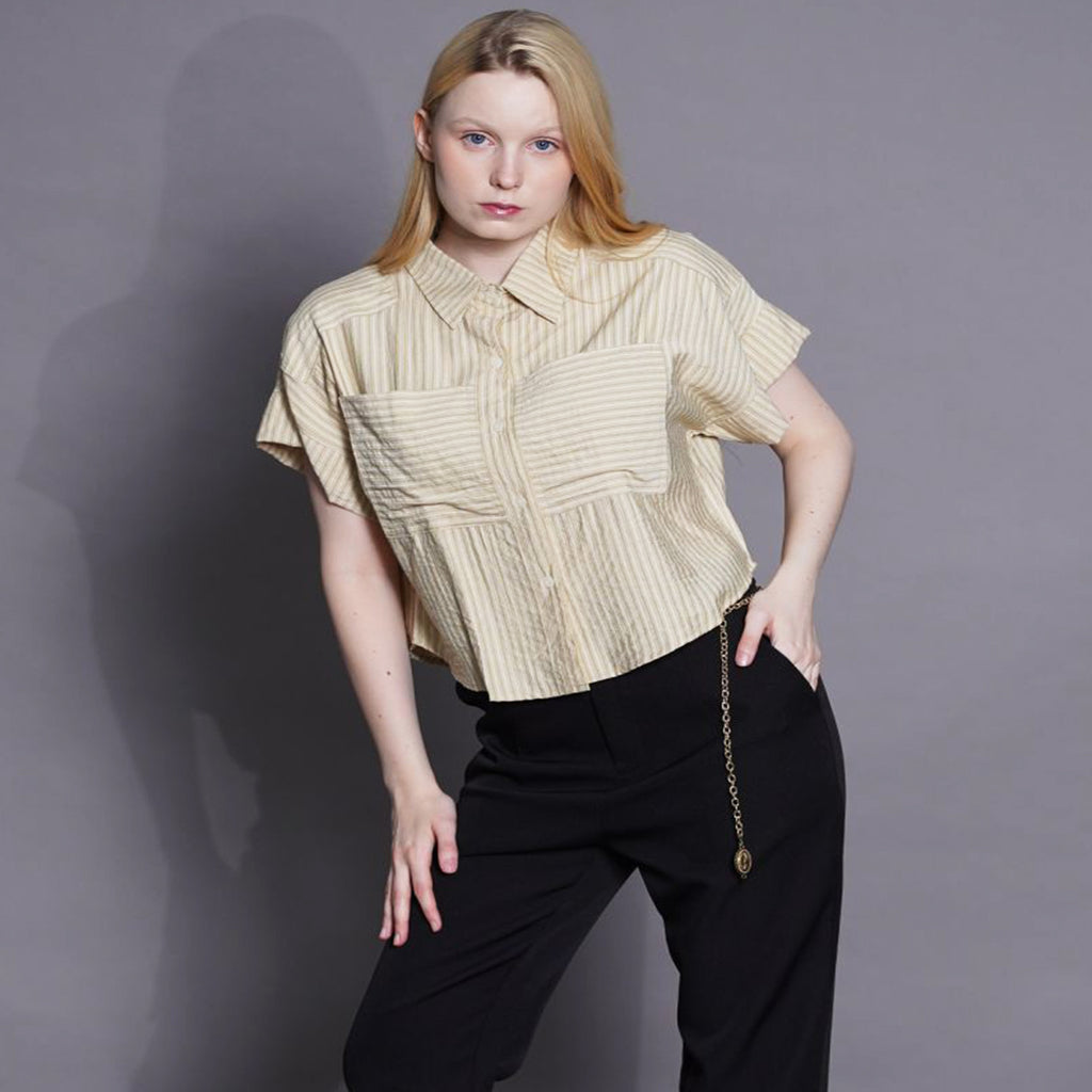 Haven Striped Cropped Button-Down