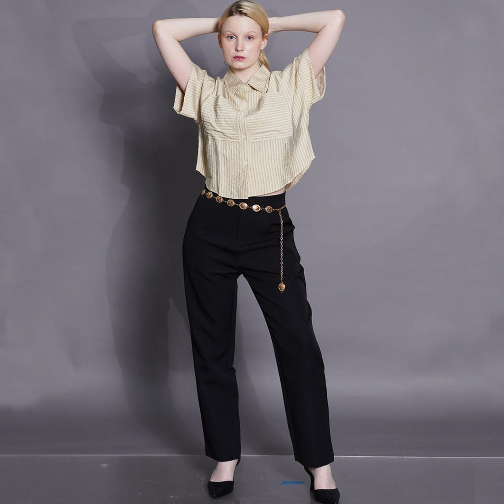 Haven Striped Cropped Button-Down