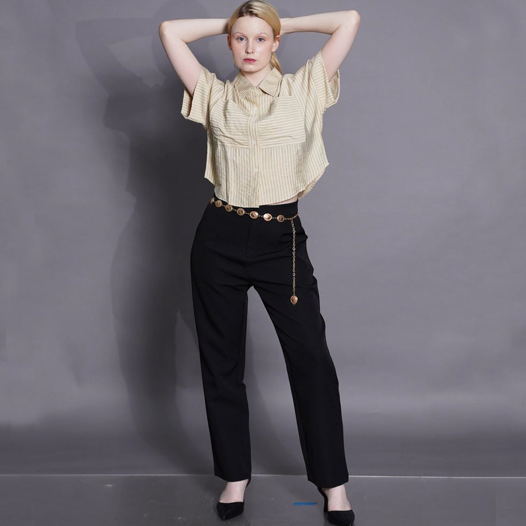 Haven Striped Cropped Button-Down