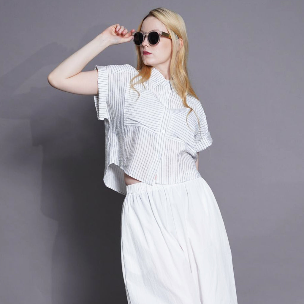 Haven Striped Cropped Button-Down