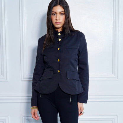 Eloisa Tailored Mandarin Collar Button-Front