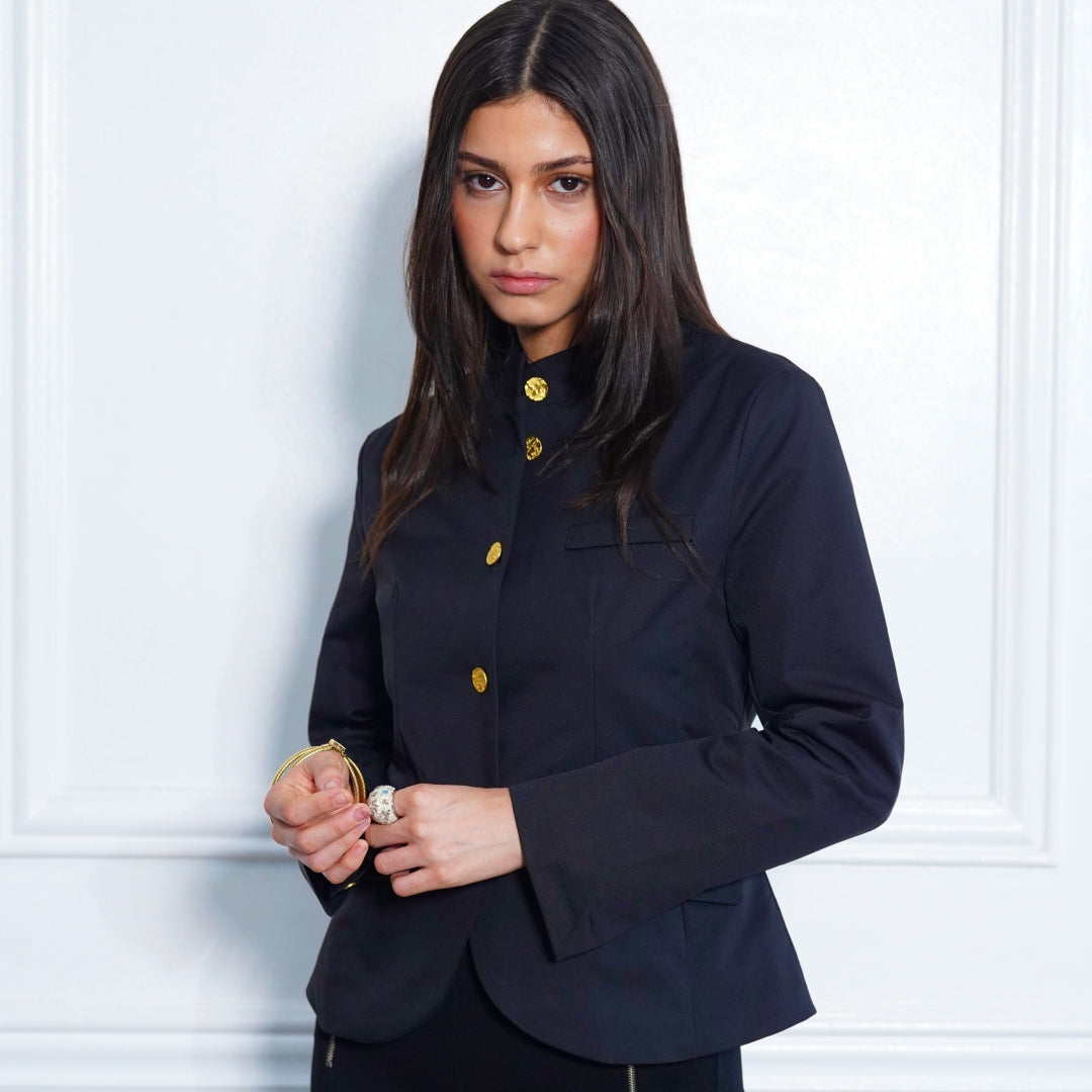 Eloisa Tailored Mandarin Collar Button-Front