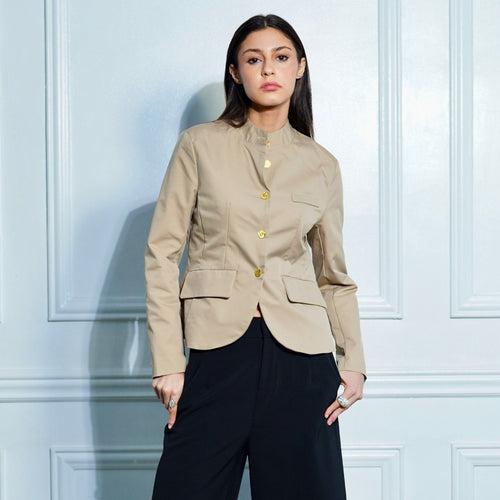 Eloisa Tailored Mandarin Collar Button-Front