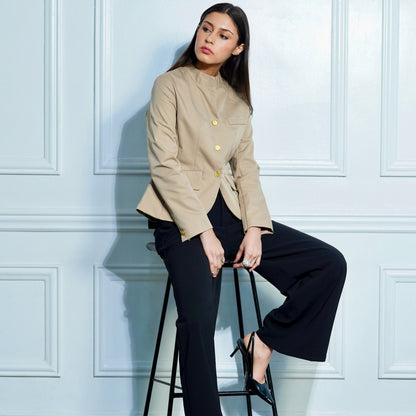 Eloisa Tailored Mandarin Collar Button-Front