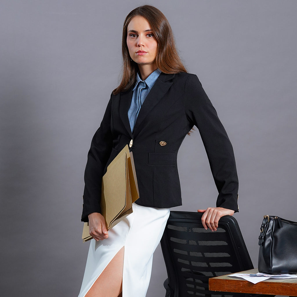 Lucille Tailored Mixed-Metal Button Blazer