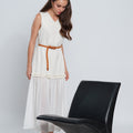 Laurena Midnight Pleated Mixed-Media Maxi