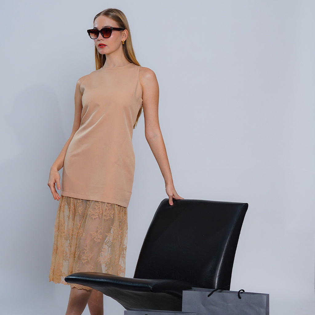 Laurine Embroidered Lace Overlay Shift Dress