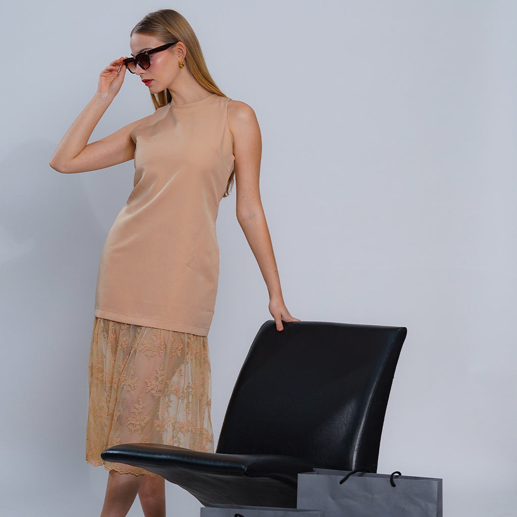 Laurine Embroidered Lace Overlay Shift Dress