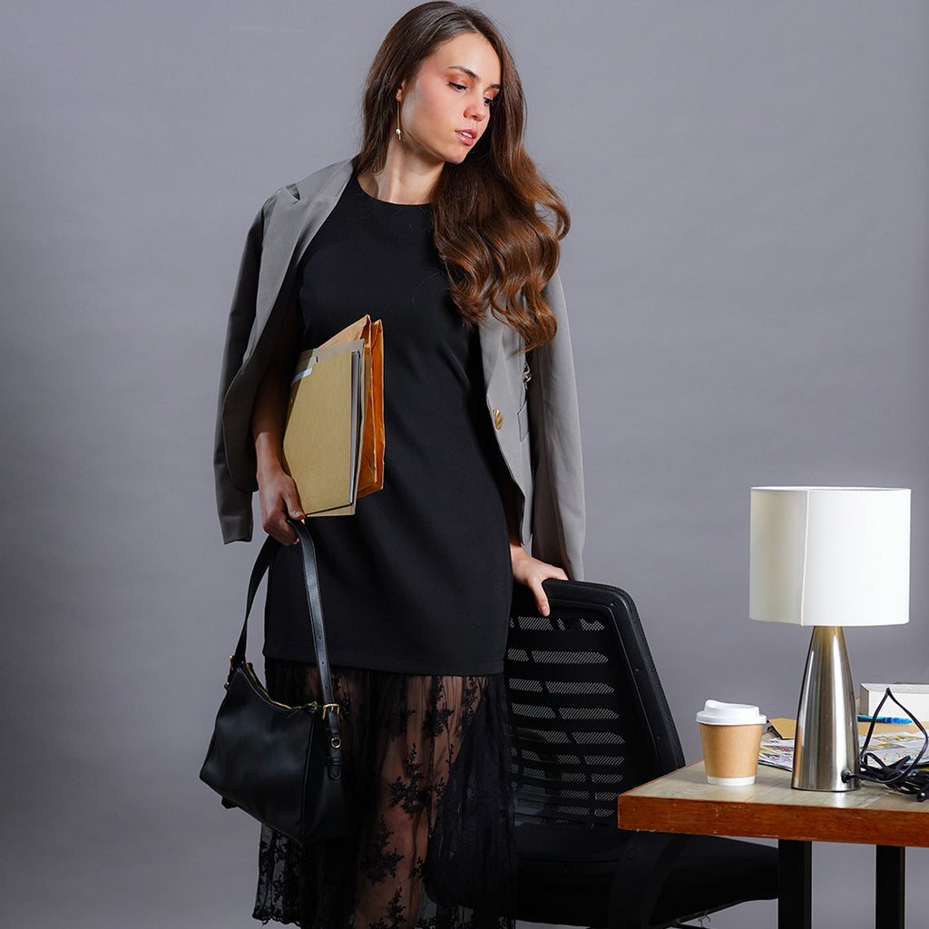 Laurine Embroidered Lace Overlay Shift Dress