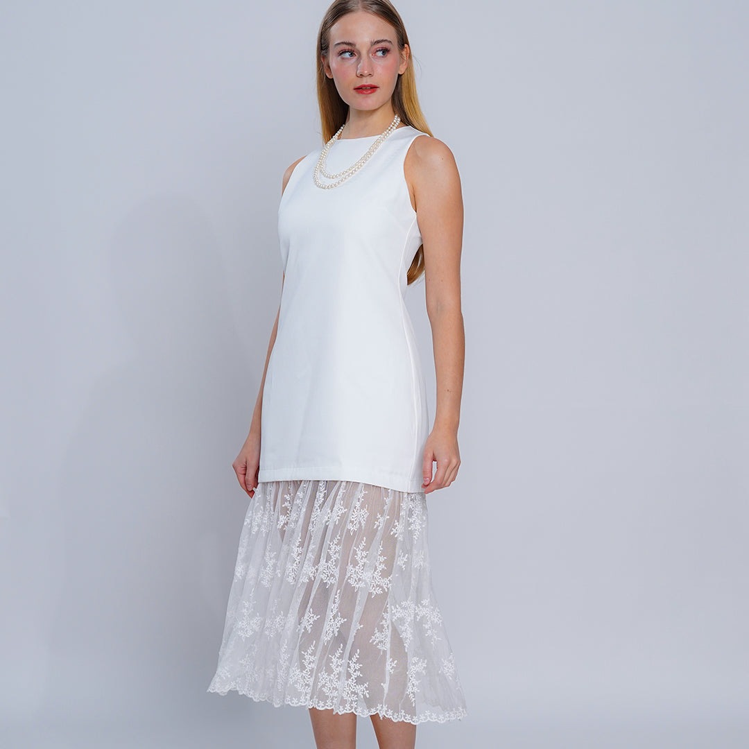 Laurine Embroidered Lace Overlay Shift Dress