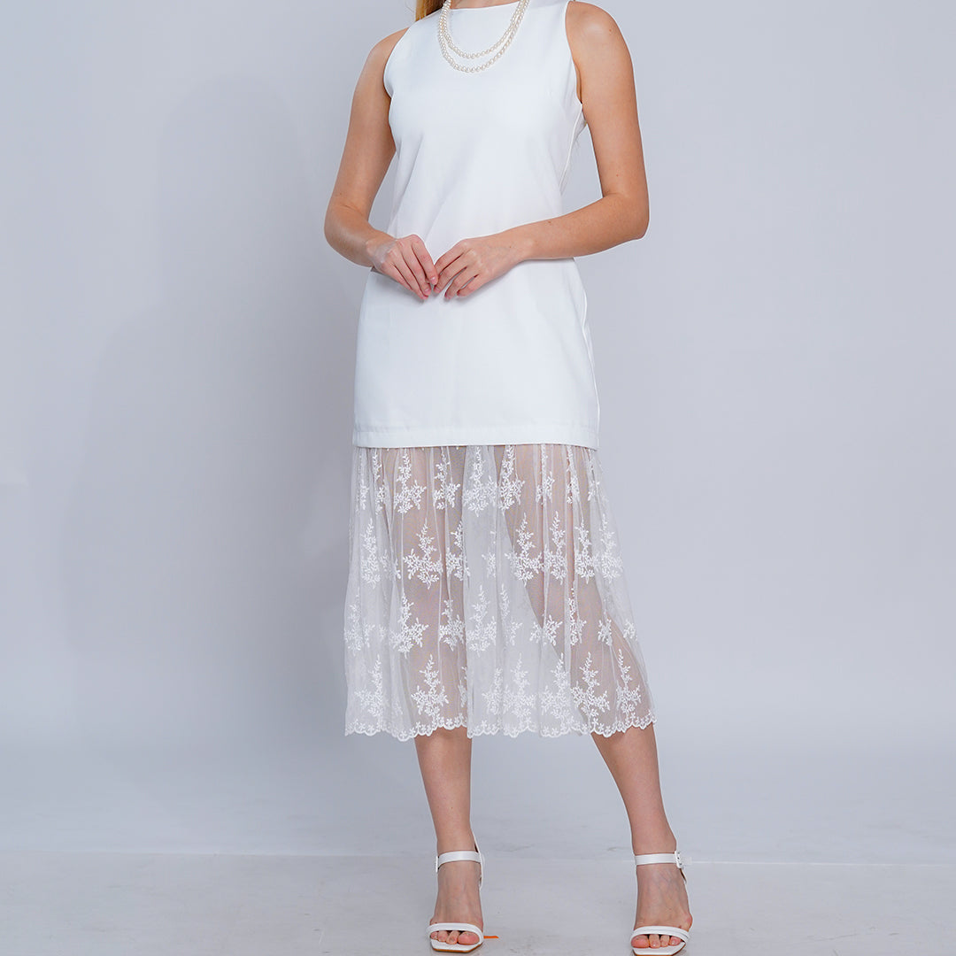 Laurine Embroidered Lace Overlay Shift Dress